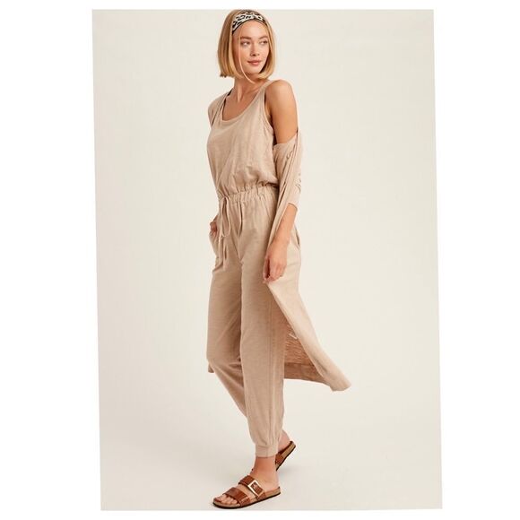 TEXTURED Cotton Jumpsuit & Long Cardigan Knit Sets - Picture 9 of 14